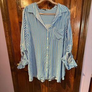 Blue and White Striped Women's Top
